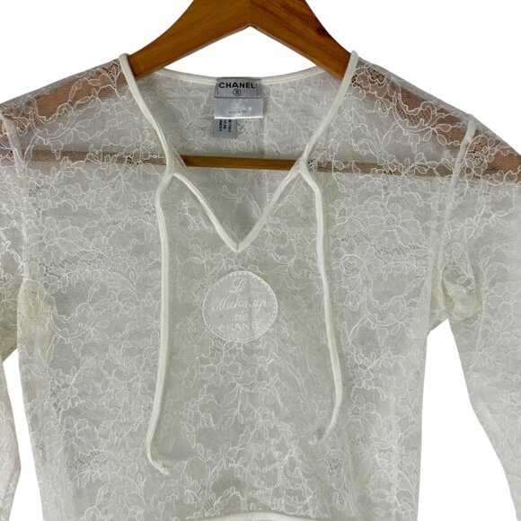 CHANEL Le Make Up De Chanel P24358V14575 Lace Long Sleeve Tops White Size Tag 34 - Picture 5 of 11